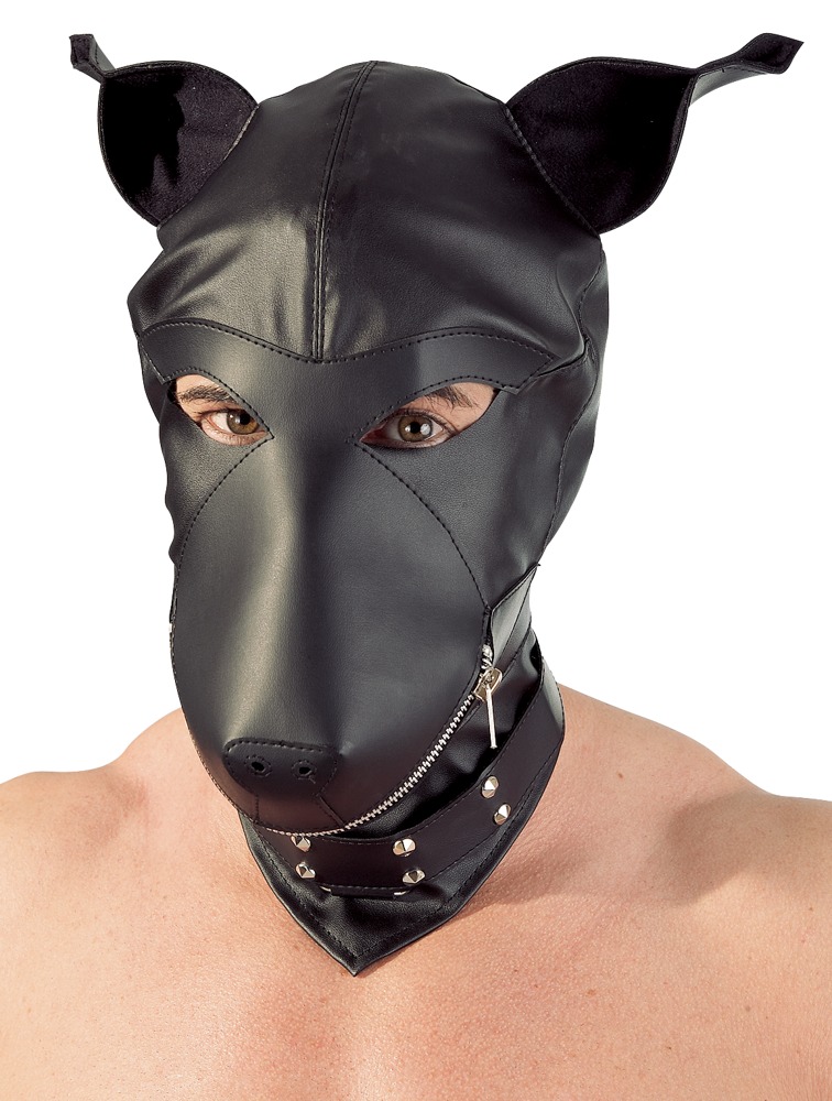 Mască Dog din Imitație de Piele Neagră cu Zipper și Zgardă cu Ținte - imagine 2