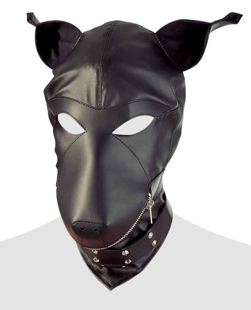 Mască Dog din Imitație de Piele Neagră cu Zipper și Zgardă cu Ținte - imagine 4