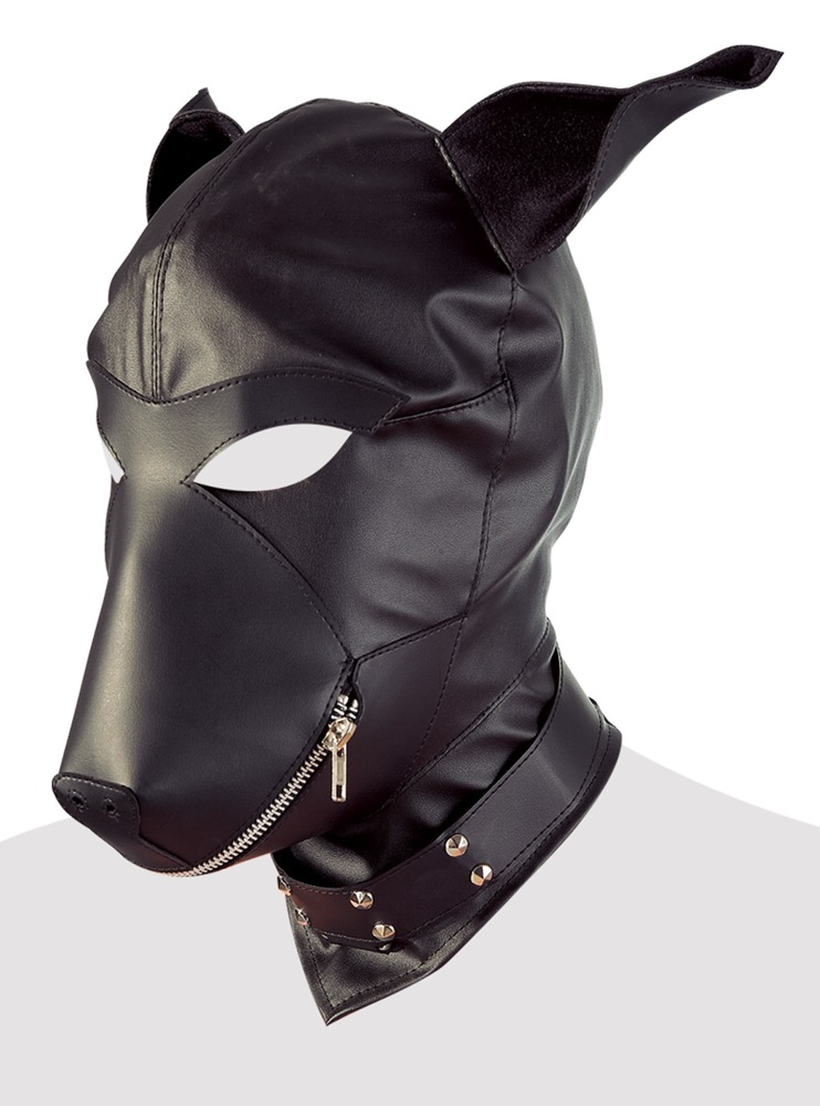 Mască Dog din Imitație de Piele Neagră cu Zipper și Zgardă cu Ținte - imagine 5