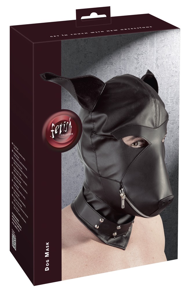 Mască Dog din Imitație de Piele Neagră cu Zipper și Zgardă cu Ținte