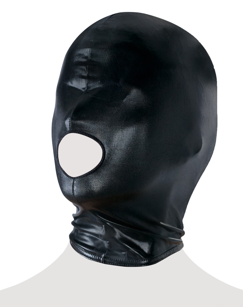 Head Mască Neagră Wet Look Lucioasă cu Decupaj pentru Gură - imagine 6