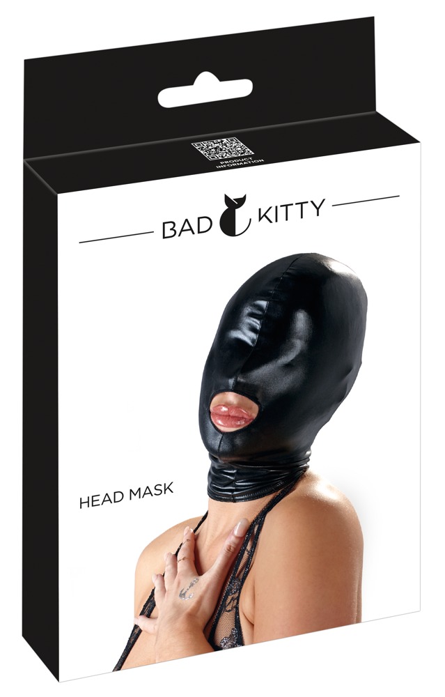 Head Mască Neagră Wet Look Lucioasă cu Decupaj pentru Gură