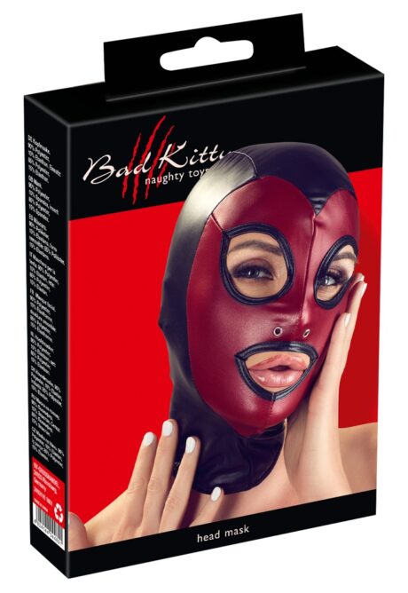 Bad Kitty Head Mască Fetish Unisex Negru/Roșu
