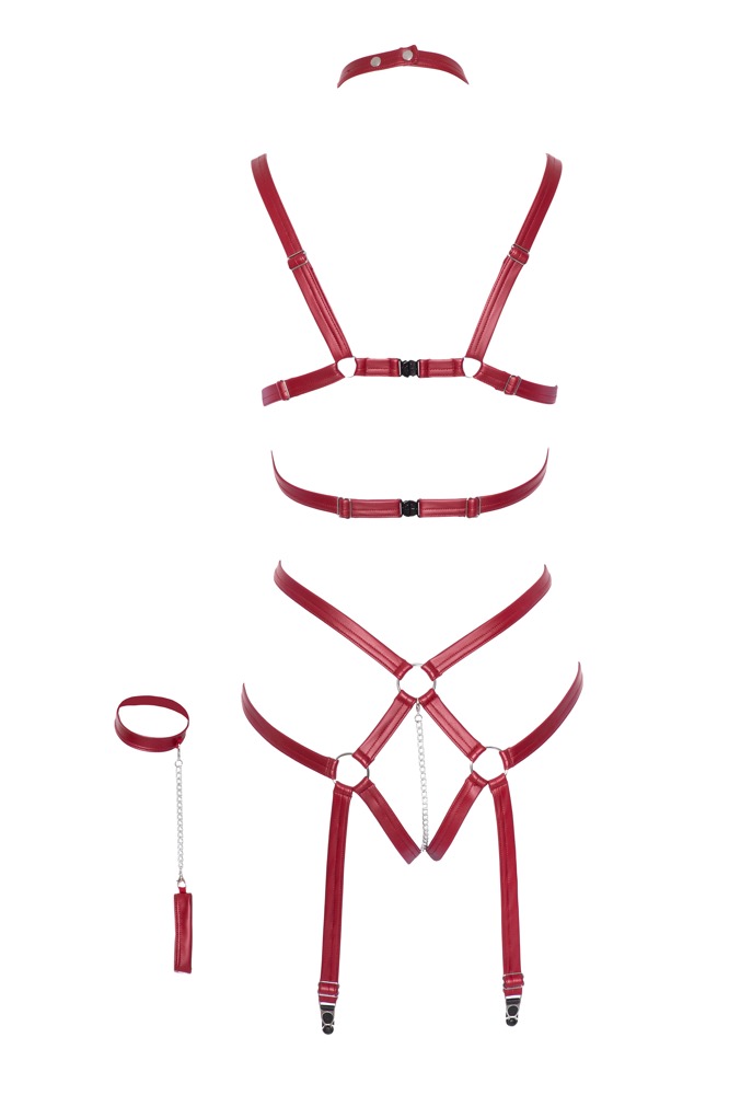 Bad Kitty Bondage Body S/M Roșu Închis cu Choker și Cătușe - imagine 7