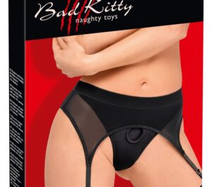 Tanga Strap-On Bad Kitty cu Portjartier și Inel Integrat