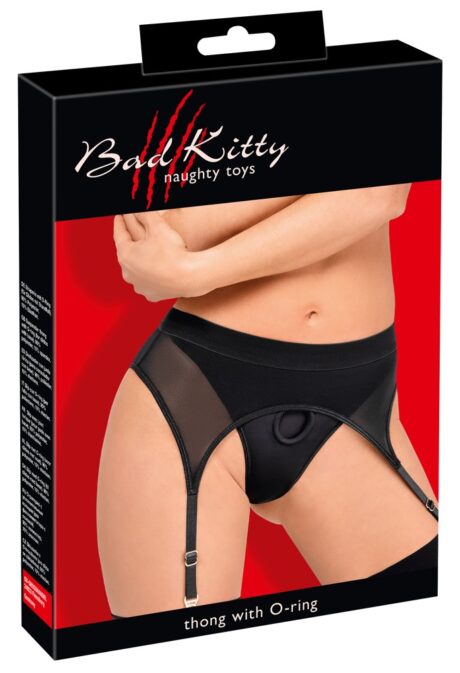Tanga Strap-On Bad Kitty cu Portjartier și Inel Integrat