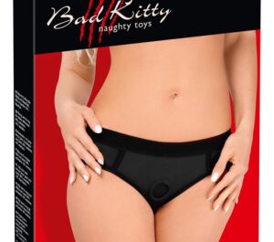 Bad Kitty Chiloți Strap-On din Microfibră cu Inel Integrat pentru Dildo, Negru