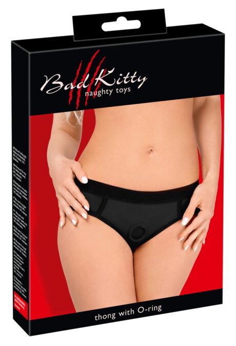 Bad Kitty Chiloți Strap-On din Microfibră cu Inel Integrat pentru Dildo, Negru