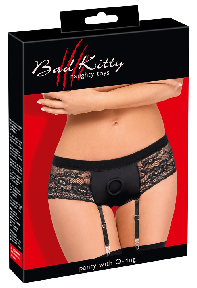 Bad Kitty Susp-Chilot Strap-On Negru din Microfibră și Dantelă