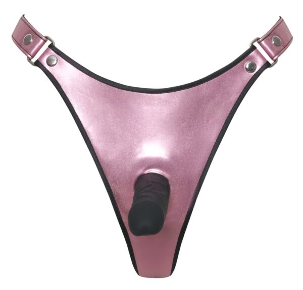 BK Tanga Strap-On cu Dildo Negru din Silicon și Detalii Metalice - imagine 5