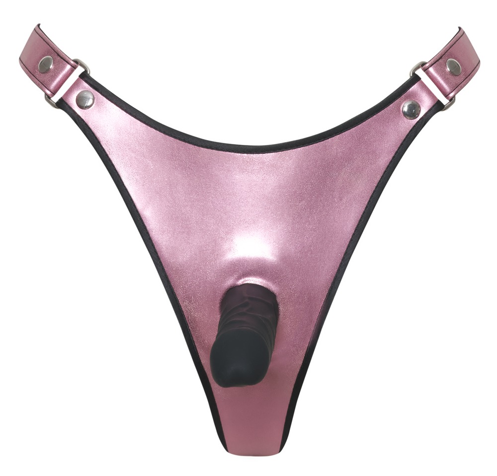 BK Tanga Strap-On cu Dildo Negru din Silicon și Detalii Metalice - imagine 5