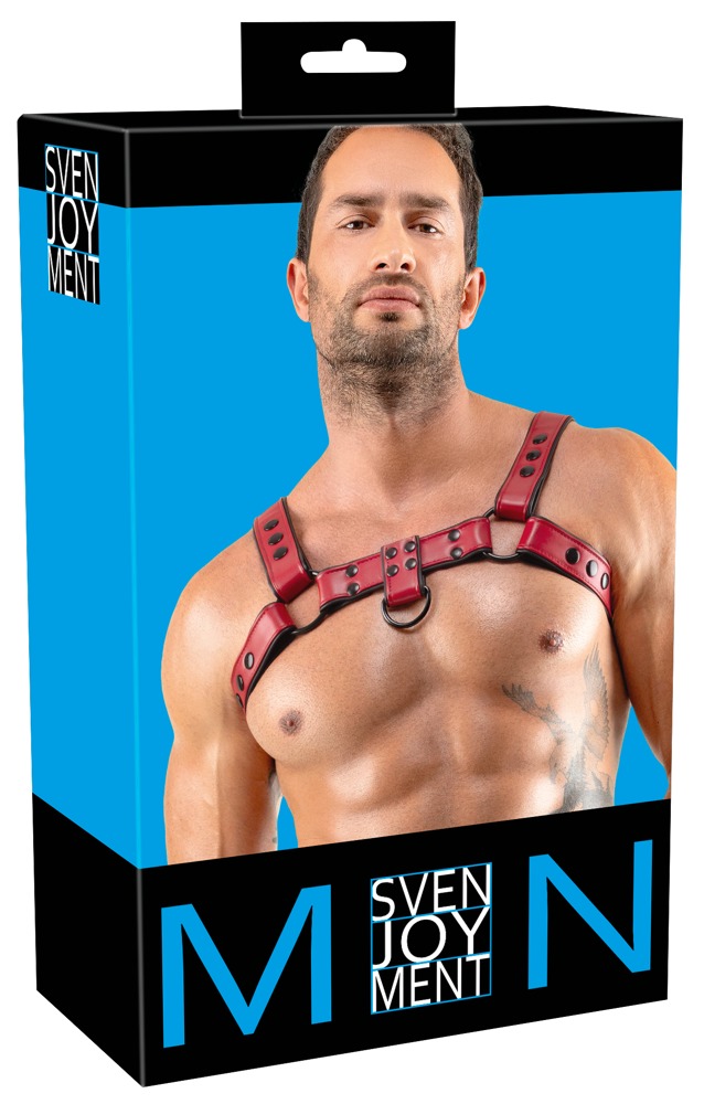 Men's Chest Ham Roșu S-XL din Piele Ecologică cu Detalii Metalice