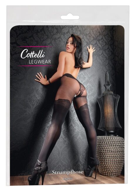 Dresuri Negre Cottelli LEGWEAR cu Decupaj Intim și Design Peste Genunchi – 20/40 DEN