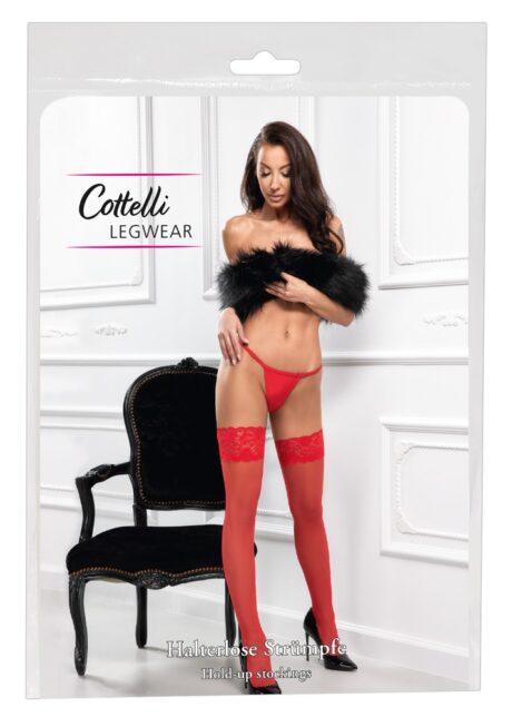Ciorapi Autoadezivi Roșii Cottelli LEGWARE cu Dantelă 9 cm – 20 DEN