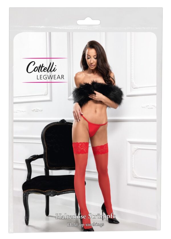 Ciorapi Autoadezivi Roșii Cottelli LEGWARE cu Dantelă 9 cm – 20 DEN
