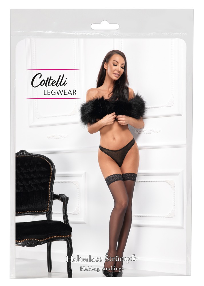 Cottelli Legwear Hold-Up Stockings Negre 20 Den cu Dantelă 6 cm