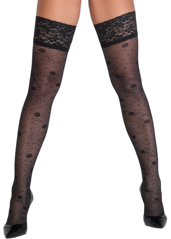Cottelli LEGWEAR Hold-Ups Rose Ciorapi Negri cu Model Trandafiri 20 DEN - imagine 2