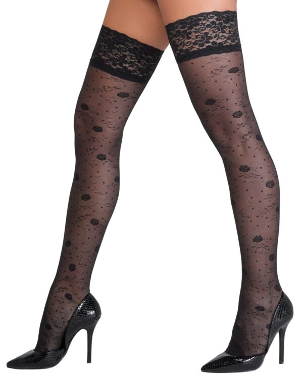 Cottelli LEGWEAR Hold-Ups Rose Ciorapi Negri cu Model Trandafiri 20 DEN - imagine 3