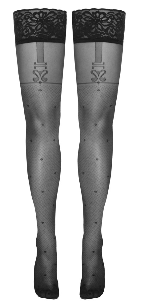 Cottelli LEGWEAR Hold-Ups Flirt Ciorapi Negri cu Buline și Dantelă 40 DEN - imagine 6
