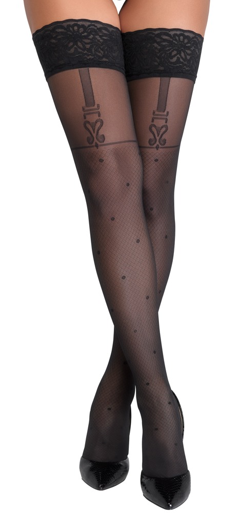Cottelli LEGWEAR Hold-Ups Flirt Ciorapi Negri cu Buline și Dantelă 40 DEN - imagine 2