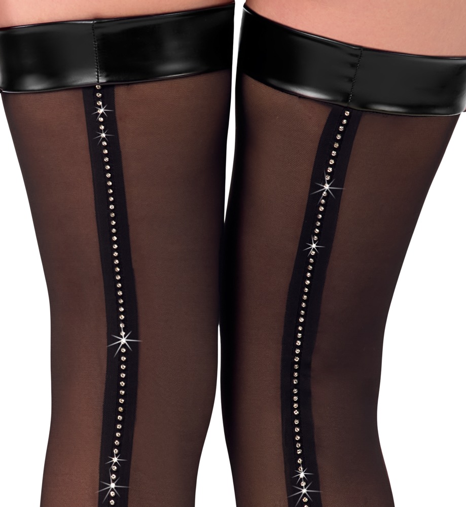 Noir Thigh-highs Ciorapi Înalți cu Powerwetlook și Strasuri - imagine 4