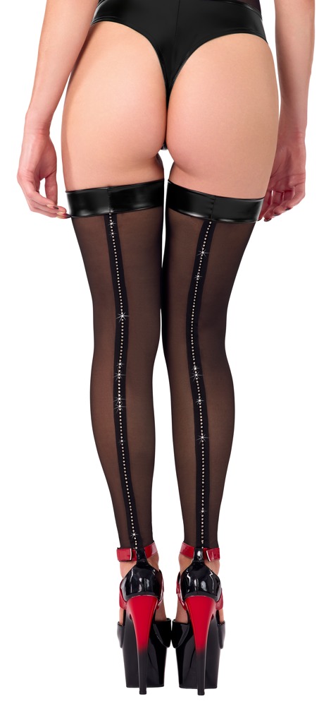 Noir Thigh-highs Ciorapi Înalți cu Powerwetlook și Strasuri - imagine 2