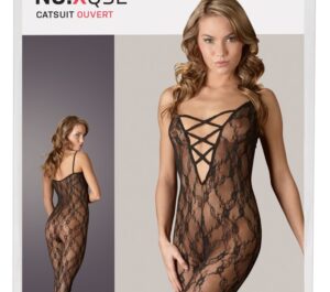 Catsuit Negru din Dantelă cu Spate Decupat