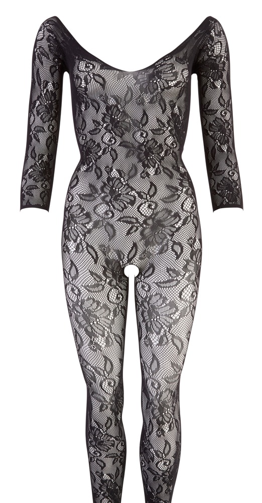 Catsuit Negru din Dantelă Florală cu Șnur și Zonă Intimă Deschisă S-L - imagine 5