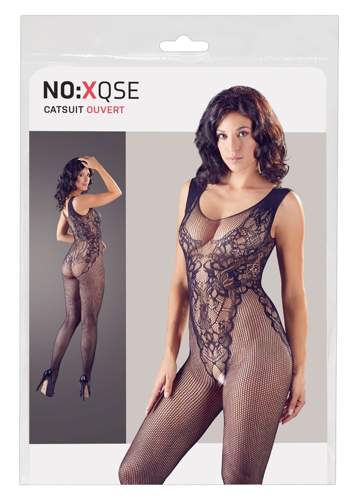 Catsuit cu Decupaj Intim S-L din Plasă și Body Integrat