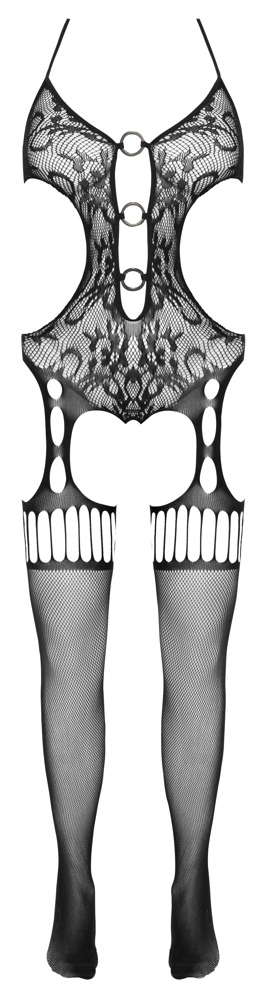 Catsuit Fantasy S-L Negru din Plasă cu Decupaje și Design Portjartier - imagine 5