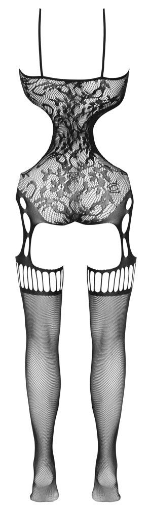Catsuit Fantasy S-L Negru din Plasă cu Decupaje și Design Portjartier - imagine 6