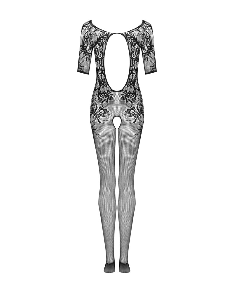OBS Bodystocking S-L Negru din Plasă cu Model Floral și Decupaj Intim - imagine 4