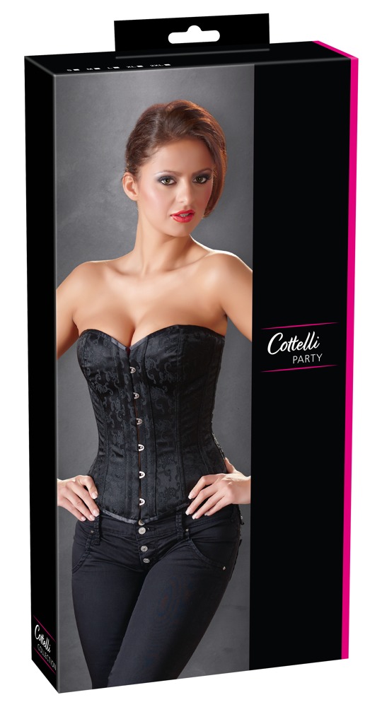 Corset Negru cu Model Brocart și Bretele de Portjartier Detașabile