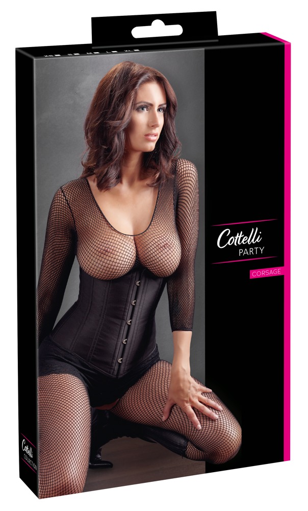 Corset cu Cupe Deschise Negru cu Șnur și Balene Modelatoare