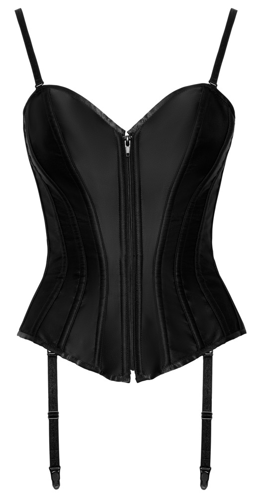Corset Negru Cottelli Party Overbust din Satin Mat cu Șnur și Balene - imagine 6