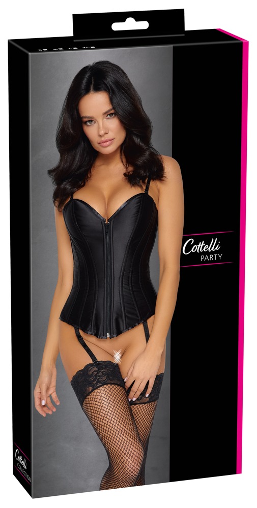 Corset Negru Cottelli Party Overbust din Satin Mat cu Șnur și Balene