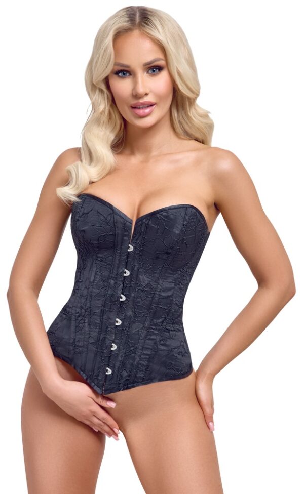Corset Fabric Negru Cottelli Party Fără Bretele cu Șnur și Balene - imagine 2