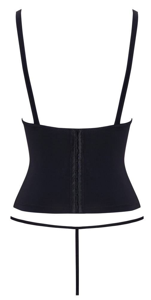Corset Cupe Deschise Negru cu Bretele Ajustabile și Mini String - imagine 8