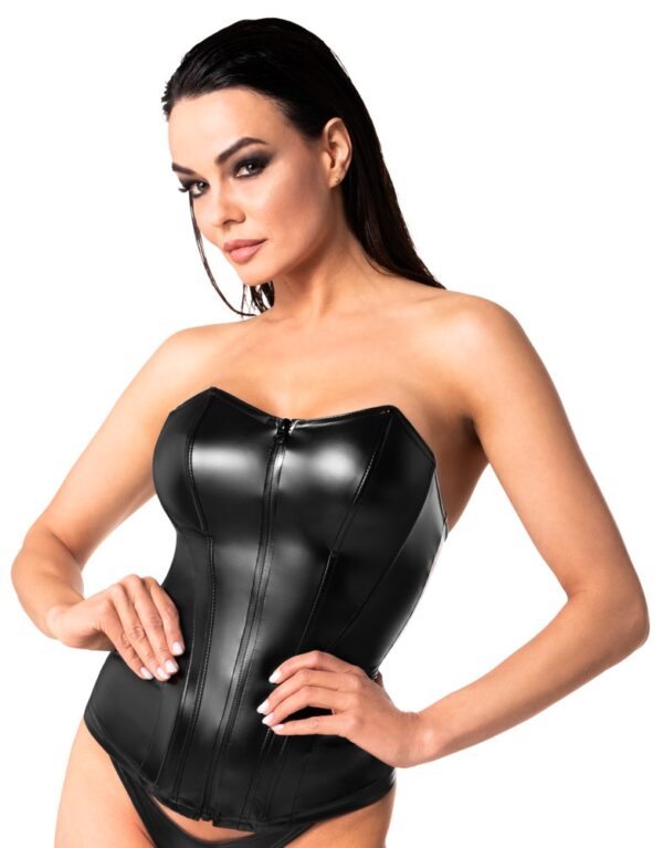 Noir Orgia Mysteria Corset Negru Powerwetlook cu Fermoar - imagine 2