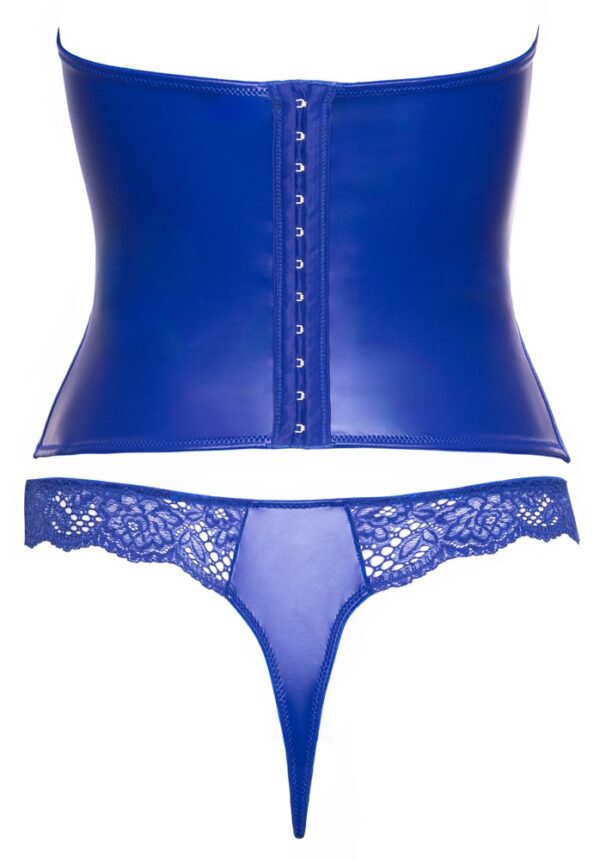 Cottelli Lingerie Corset Albastru Royal cu Dantelă Wetlook și Tanga - imagine 7