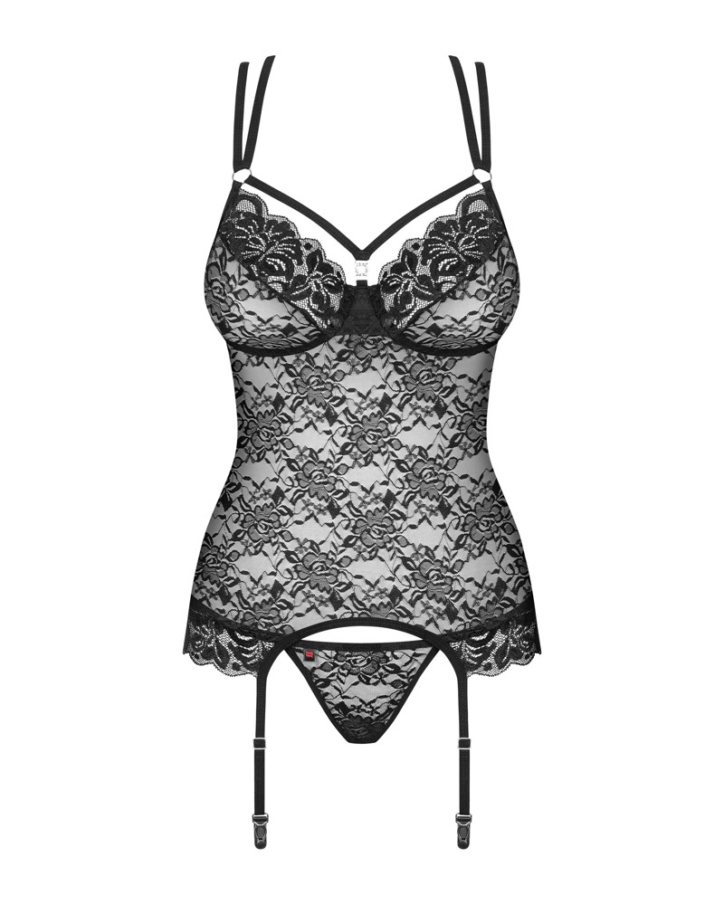 Obsessive Corset Negru din Dantelă cu Tanga S/M - imagine 3