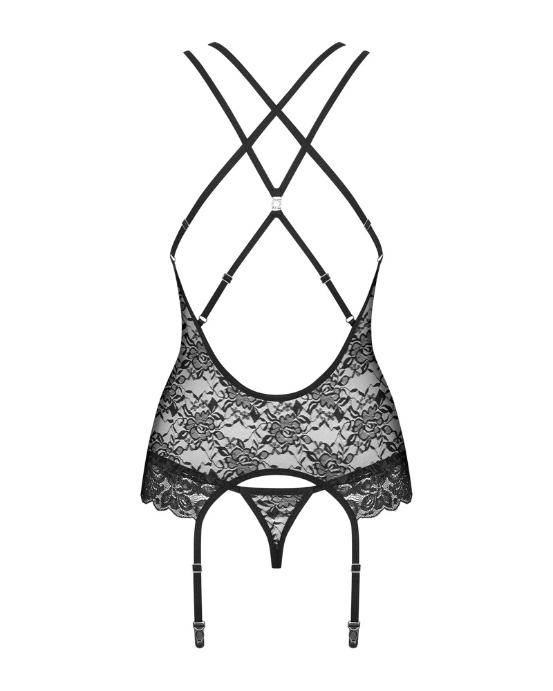 Obsessive Corset Negru din Dantelă cu Tanga S/M - imagine 4
