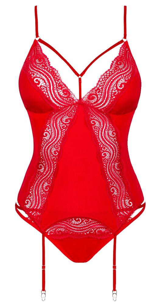 OBS Diyosa Obsessive Corset Roșu cu Portjartier și Chiloți XS/S - imagine 4