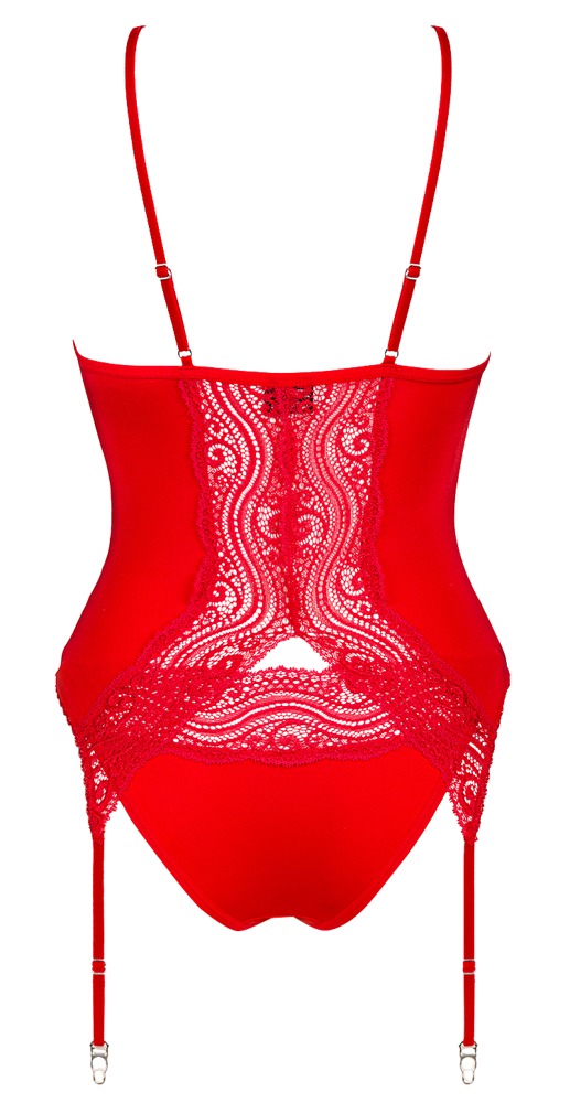 OBS Diyosa Obsessive Corset Roșu cu Portjartier și Chiloți XS/S - imagine 5