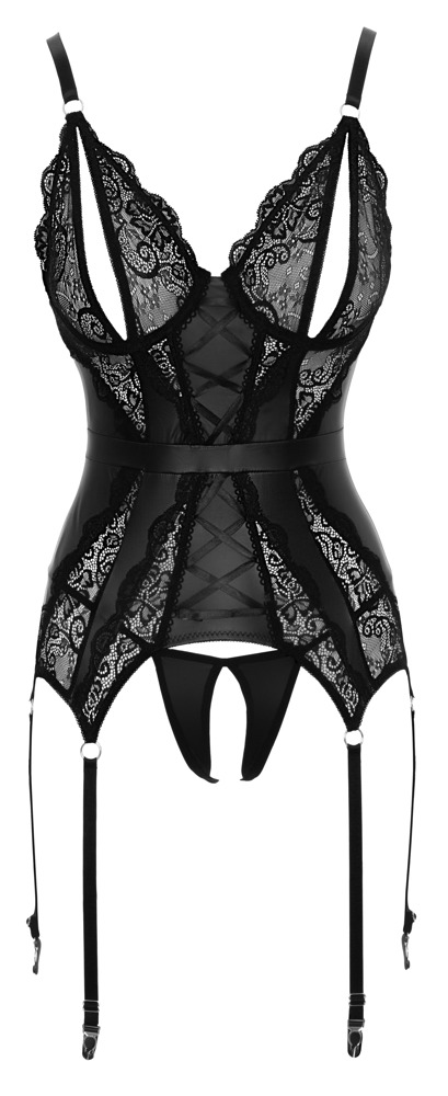 Corset Basque cu Decupaj Intim și Dantelă cu Bretele pentru Portjartier - imagine 7
