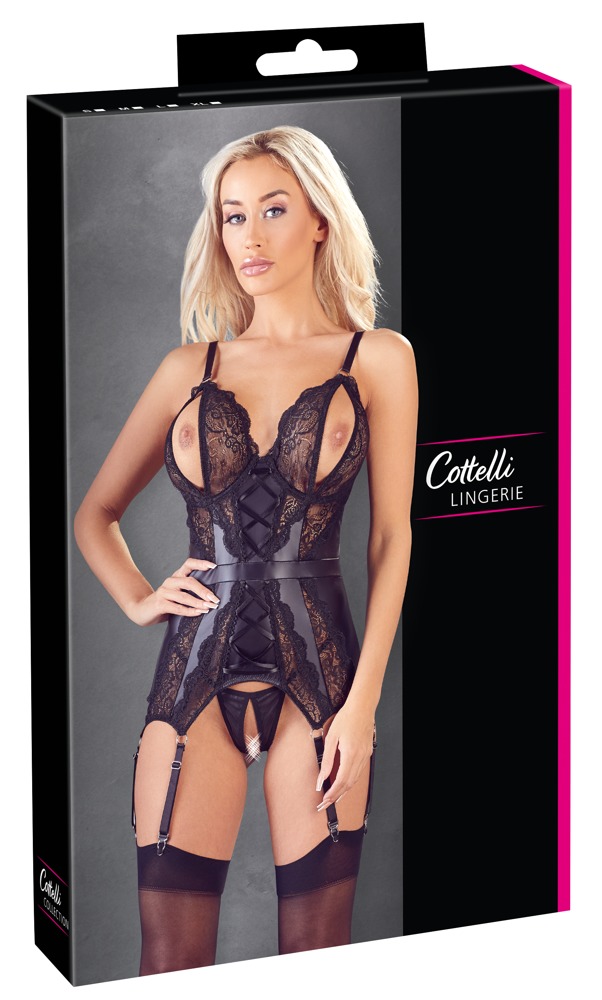 Corset Basque cu Decupaj Intim și Dantelă cu Bretele pentru Portjartier