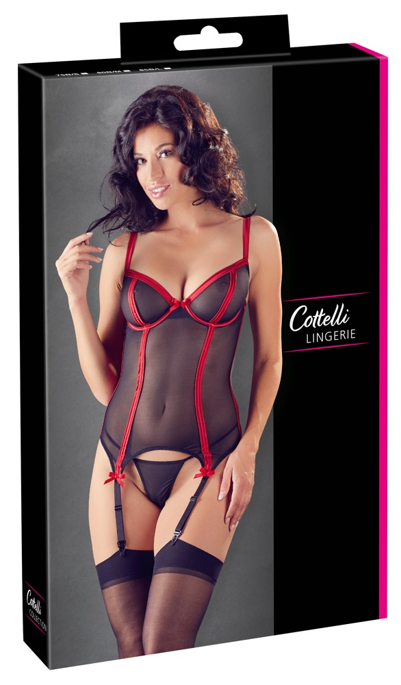 Corset Tip Basque cu Tanga Transparent și Detalii Contrastante