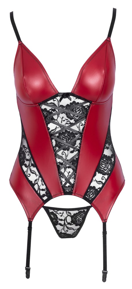Corset Tip Basque Cottelli LINGERIE Roșu Negru cu Dantelă și Tanga - imagine 7