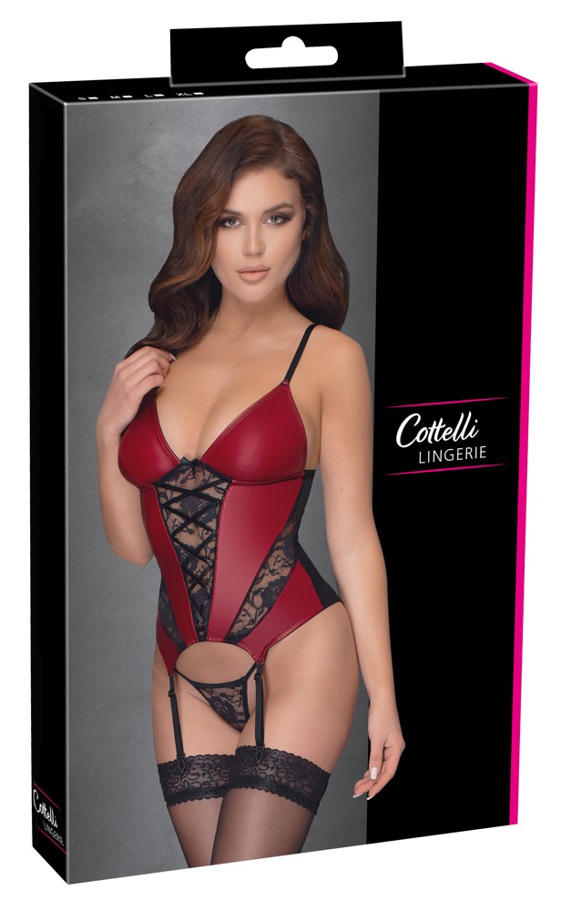 Corset Tip Basque Cottelli LINGERIE Roșu Negru cu Dantelă și Tanga