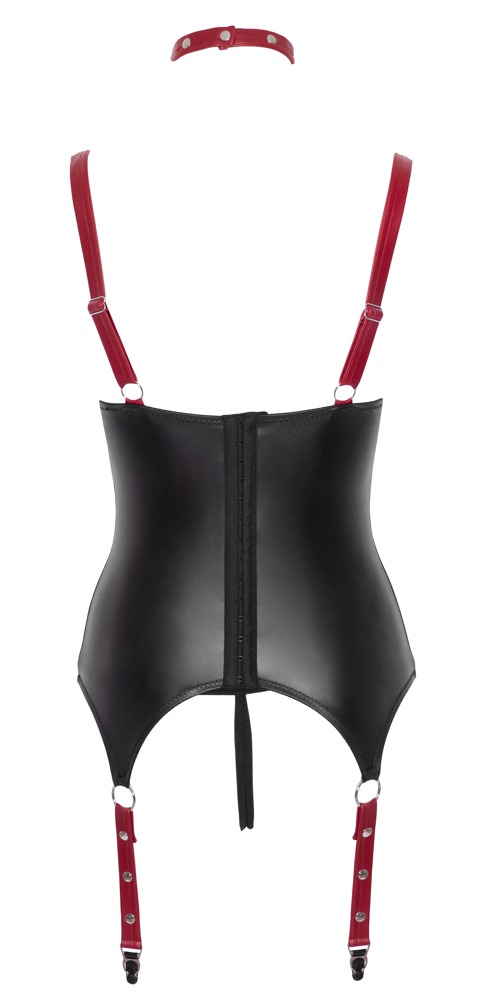 Cottelli Bondage Corset Basque Negru Roșu cu Guler și Cătușe - imagine 7